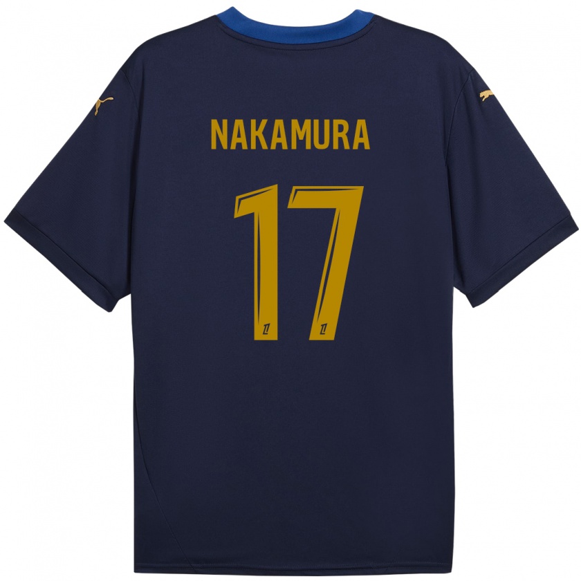 Kandiny Enfant Maillot Keito Nakamura #17 Bleu Marine Doré Tenues Extérieur 2024/25 T-Shirt