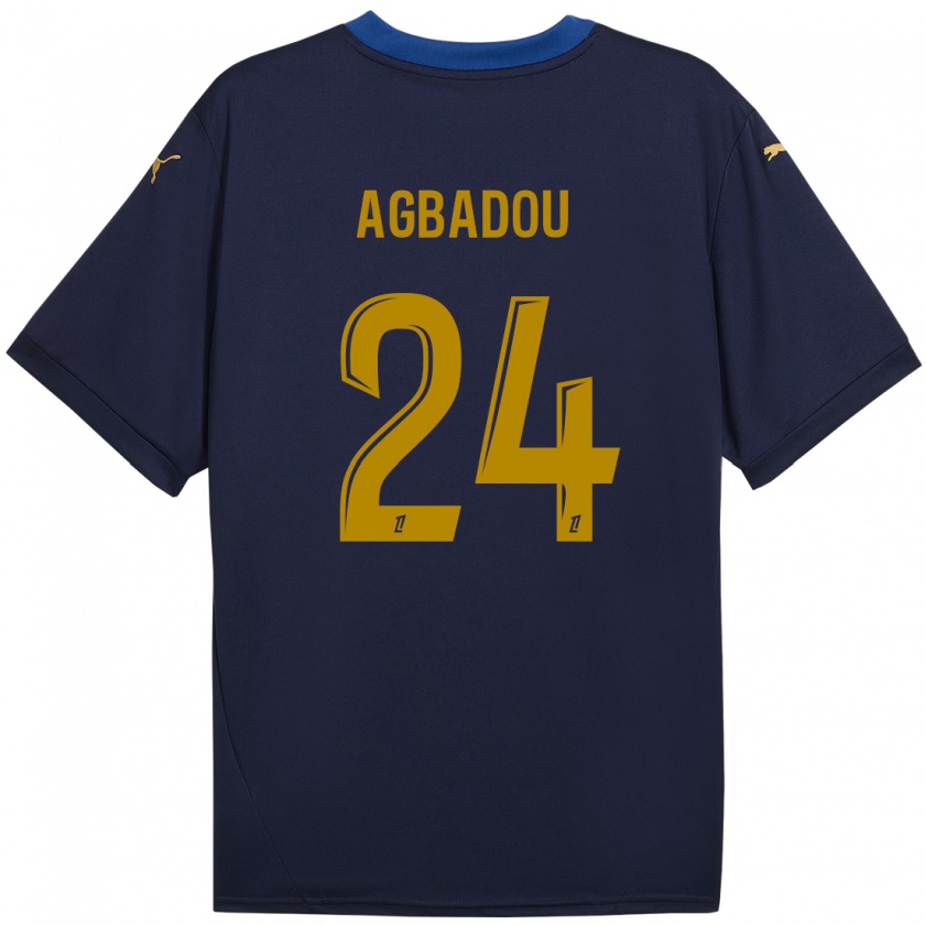 Kandiny Enfant Maillot Emmanuel Agbadou #24 Bleu Marine Doré Tenues Extérieur 2024/25 T-Shirt