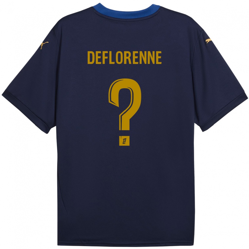 Kandiny Enfant Maillot Théo Deflorenne #0 Bleu Marine Doré Tenues Extérieur 2024/25 T-Shirt