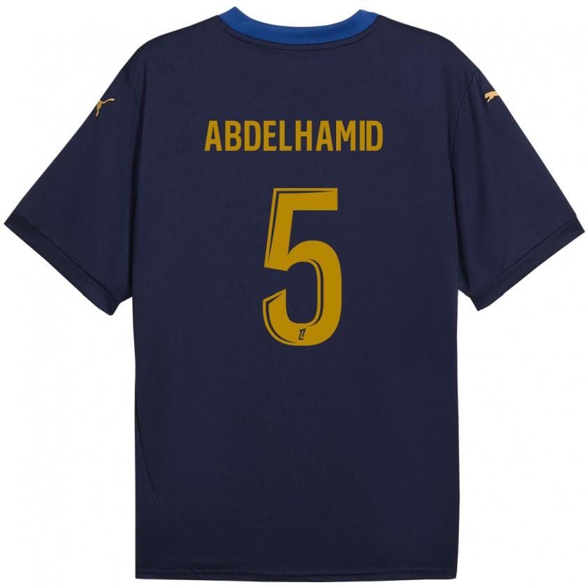 Kandiny Enfant Maillot Yunis Abdelhamid #5 Bleu Marine Doré Tenues Extérieur 2024/25 T-Shirt