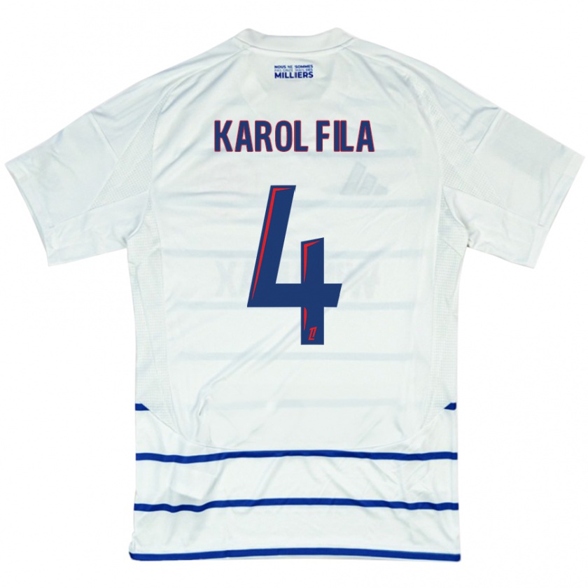 Kandiny Enfant Maillot Karol Fila #4 Blanc Bleu Tenues Extérieur 2024/25 T-Shirt