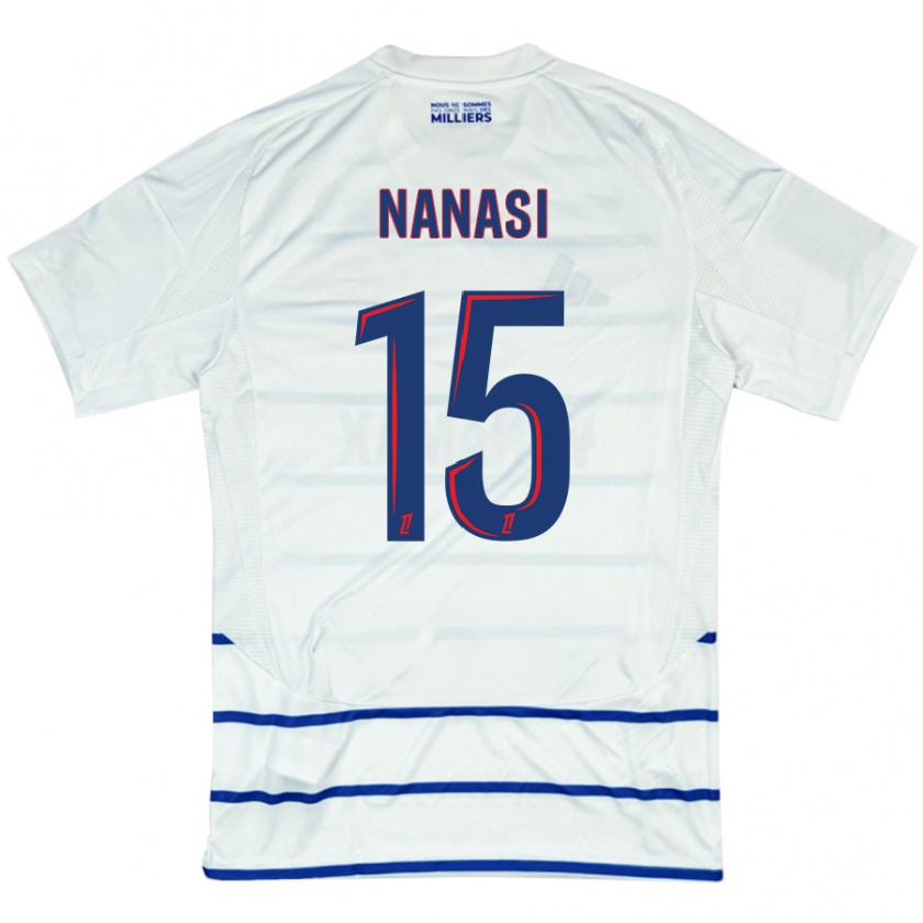 Kandiny Enfant Maillot Sebastian Nanasi #15 Blanc Bleu Tenues Extérieur 2024/25 T-Shirt