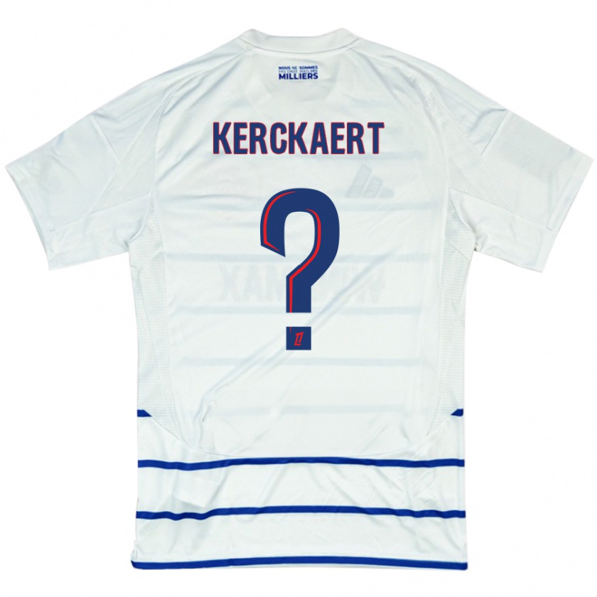 Kandiny Enfant Maillot Gabriel Kerckaert #0 Blanc Bleu Tenues Extérieur 2024/25 T-Shirt