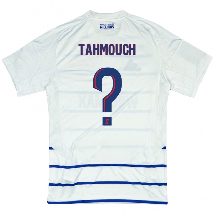 Kandiny Enfant Maillot Mathieu Tahmouch #0 Blanc Bleu Tenues Extérieur 2024/25 T-Shirt