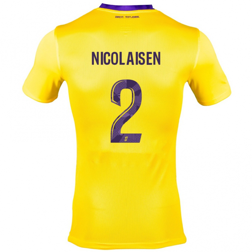 Kandiny Enfant Maillot Rasmus Nicolaisen #2 Jaune Violet Tenues Extérieur 2024/25 T-Shirt