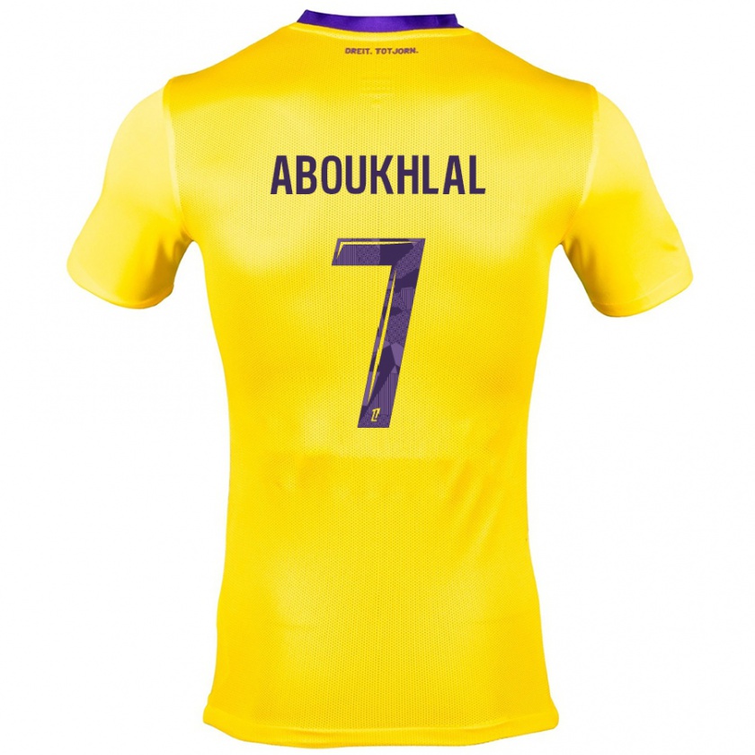 Kandiny Enfant Maillot Zakaria Aboukhlal #7 Jaune Violet Tenues Extérieur 2024/25 T-Shirt