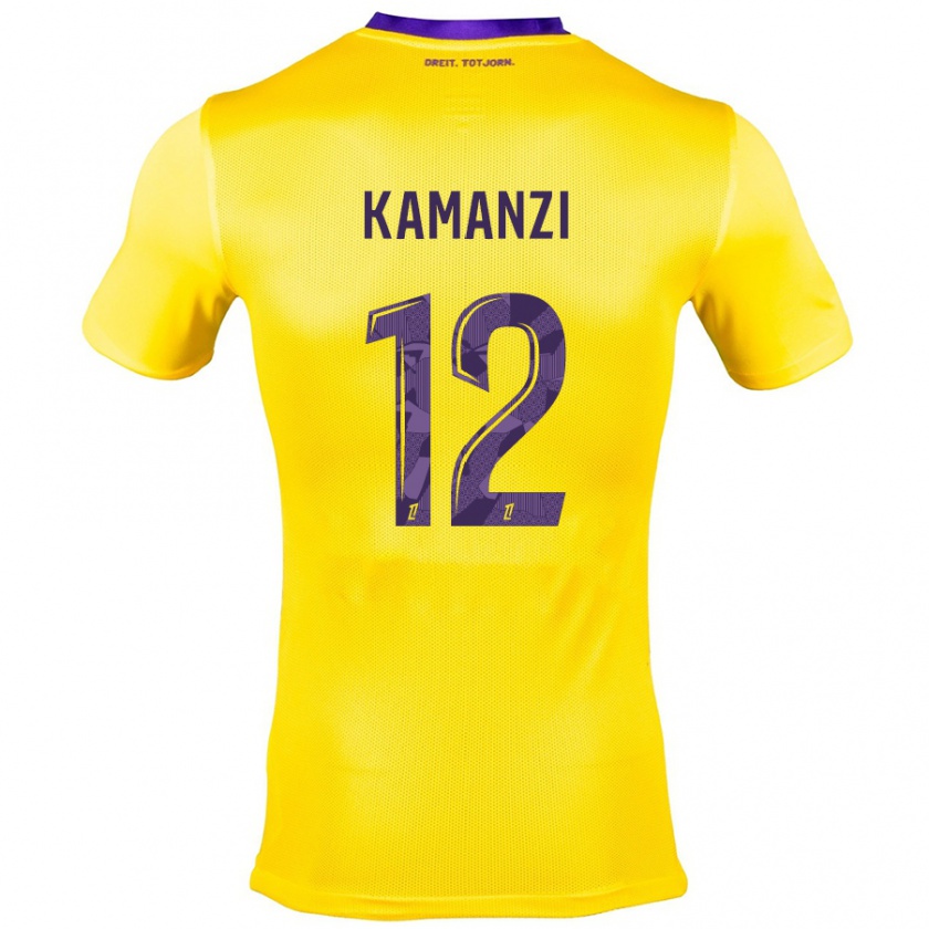 Kandiny Enfant Maillot Warren Kamanzi #12 Jaune Violet Tenues Extérieur 2024/25 T-Shirt