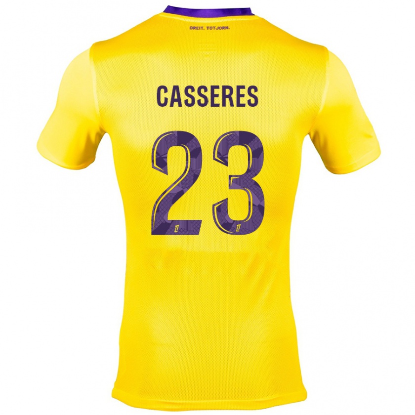 Kandiny Enfant Maillot Cristian Cásseres Jr. #23 Jaune Violet Tenues Extérieur 2024/25 T-Shirt