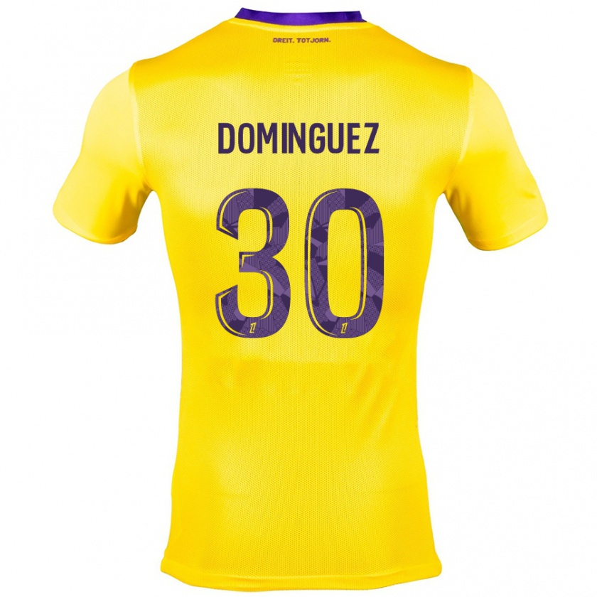 Kandiny Enfant Maillot Álex Domínguez #30 Jaune Violet Tenues Extérieur 2024/25 T-Shirt