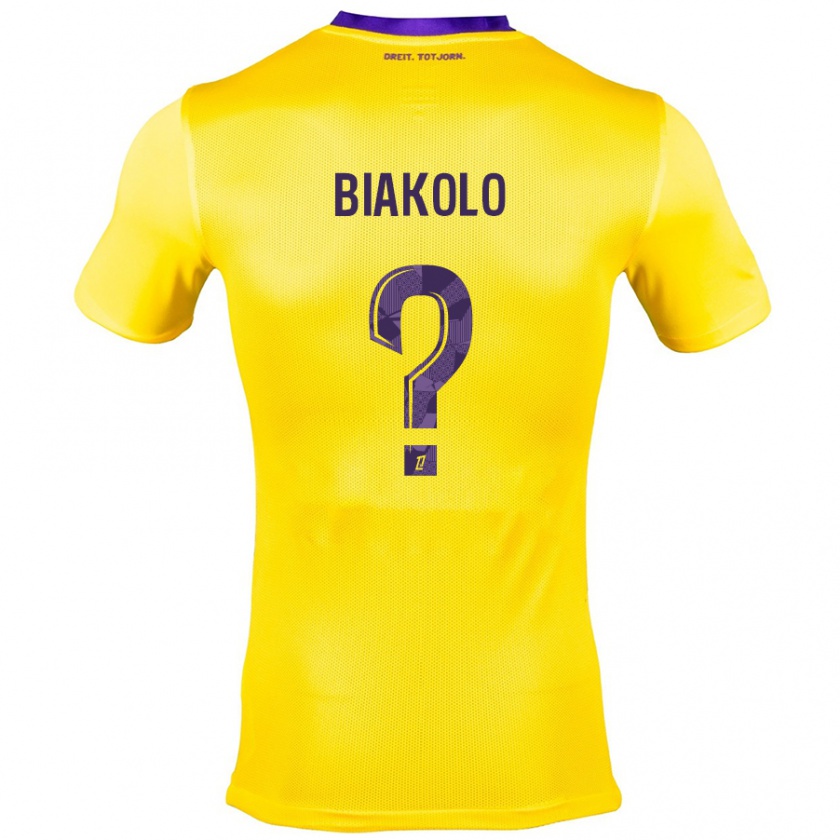 Kandiny Enfant Maillot Tony Biakolo #0 Jaune Violet Tenues Extérieur 2024/25 T-Shirt