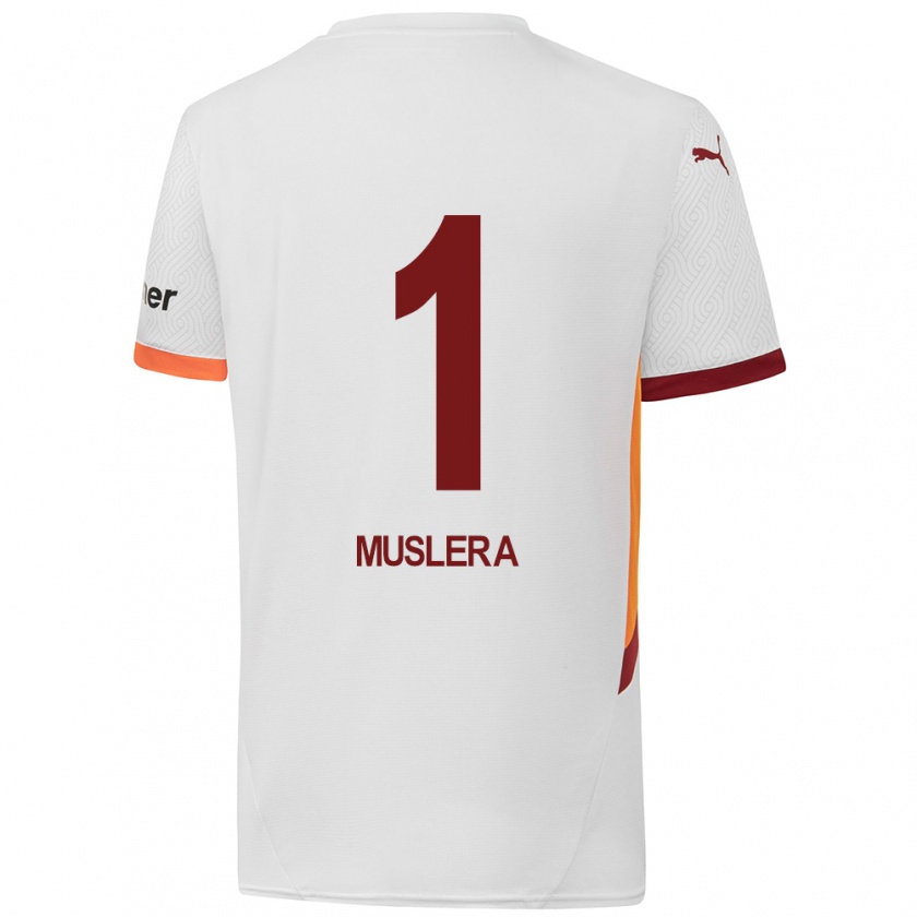 Kandiny Enfant Maillot Fernando Muslera #1 Blanc Jaune Rouge Tenues Extérieur 2024/25 T-Shirt