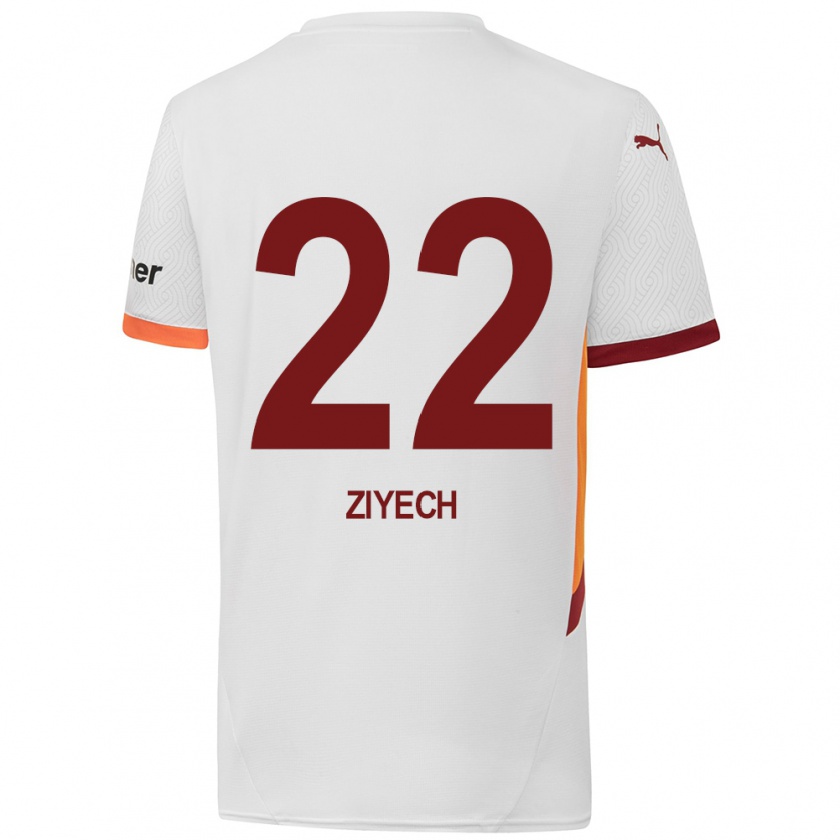 Kandiny Enfant Maillot Hakim Ziyech #22 Blanc Jaune Rouge Tenues Extérieur 2024/25 T-Shirt