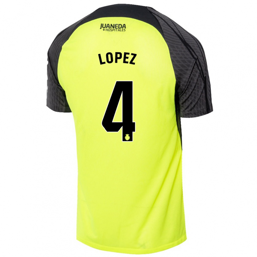 Kandiny Enfant Maillot David López #4 Vert Fluo Noir Tenues Extérieur 2024/25 T-Shirt