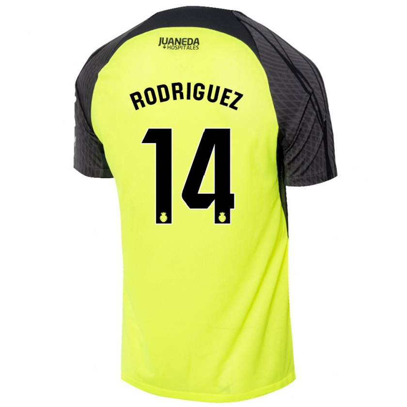 Kandiny Enfant Maillot Diego Rodríguez #14 Vert Fluo Noir Tenues Extérieur 2024/25 T-Shirt