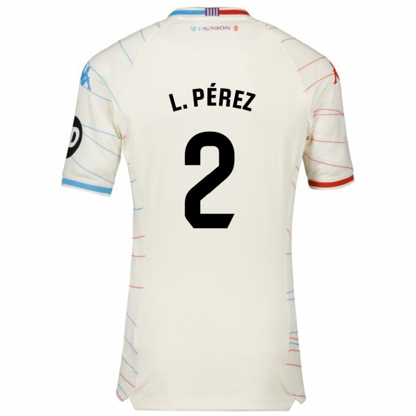 Kandiny Enfant Maillot Luis Pérez #2 Blanc Rouge Bleu Tenues Extérieur 2024/25 T-Shirt