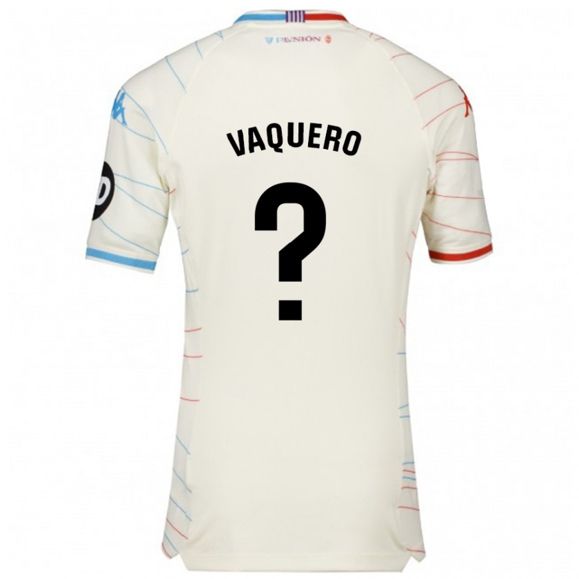 Kandiny Enfant Maillot Fernando Vaquero #0 Blanc Rouge Bleu Tenues Extérieur 2024/25 T-Shirt