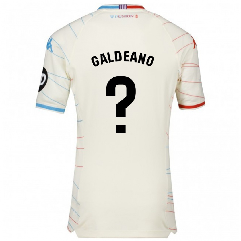 Kandiny Enfant Maillot Alejandro Galdeano #0 Blanc Rouge Bleu Tenues Extérieur 2024/25 T-Shirt