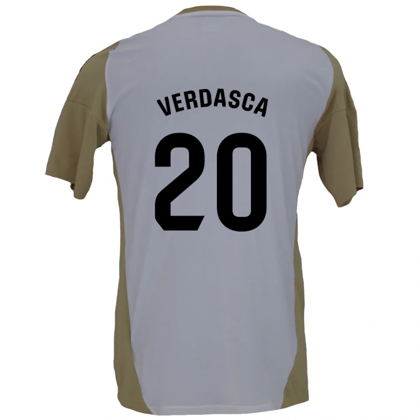 Kandiny Enfant Maillot Diogo Verdasca #20 Marron Blanc Tenues Extérieur 2024/25 T-Shirt