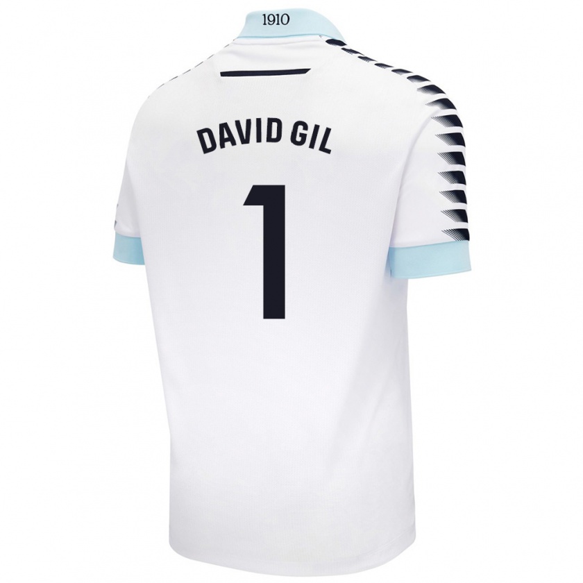 Kandiny Enfant Maillot David Gil #1 Blanc Bleu Tenues Extérieur 2024/25 T-Shirt