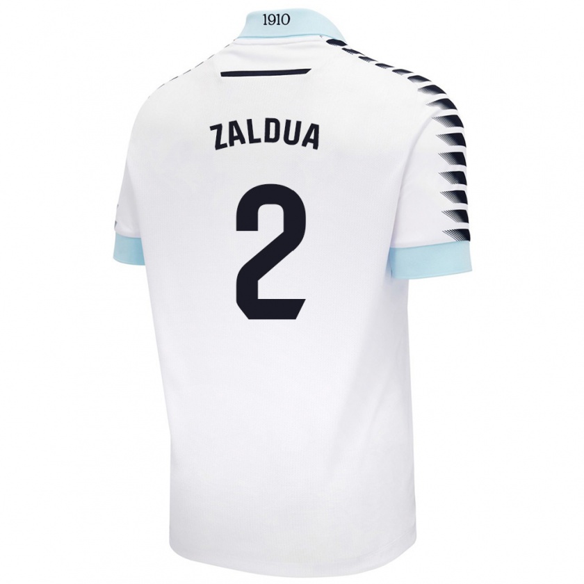 Kandiny Enfant Maillot Joseba Zaldua #2 Blanc Bleu Tenues Extérieur 2024/25 T-Shirt