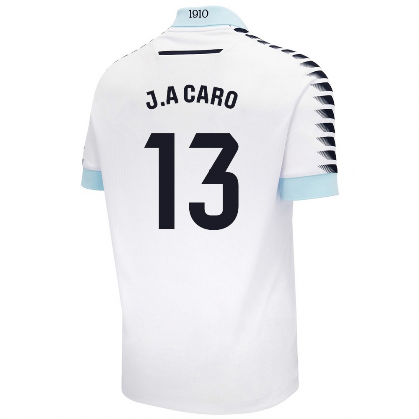 Kandiny Enfant Maillot José Antonio Caro #13 Blanc Bleu Tenues Extérieur 2024/25 T-Shirt