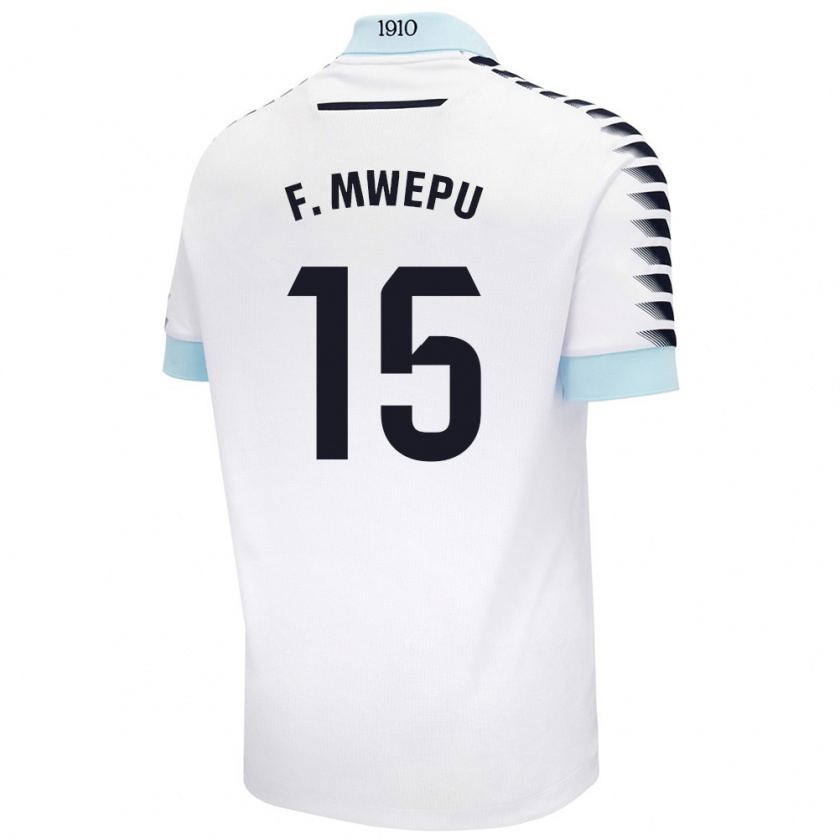 Kandiny Enfant Maillot Francisco Mwepu #15 Blanc Bleu Tenues Extérieur 2024/25 T-Shirt