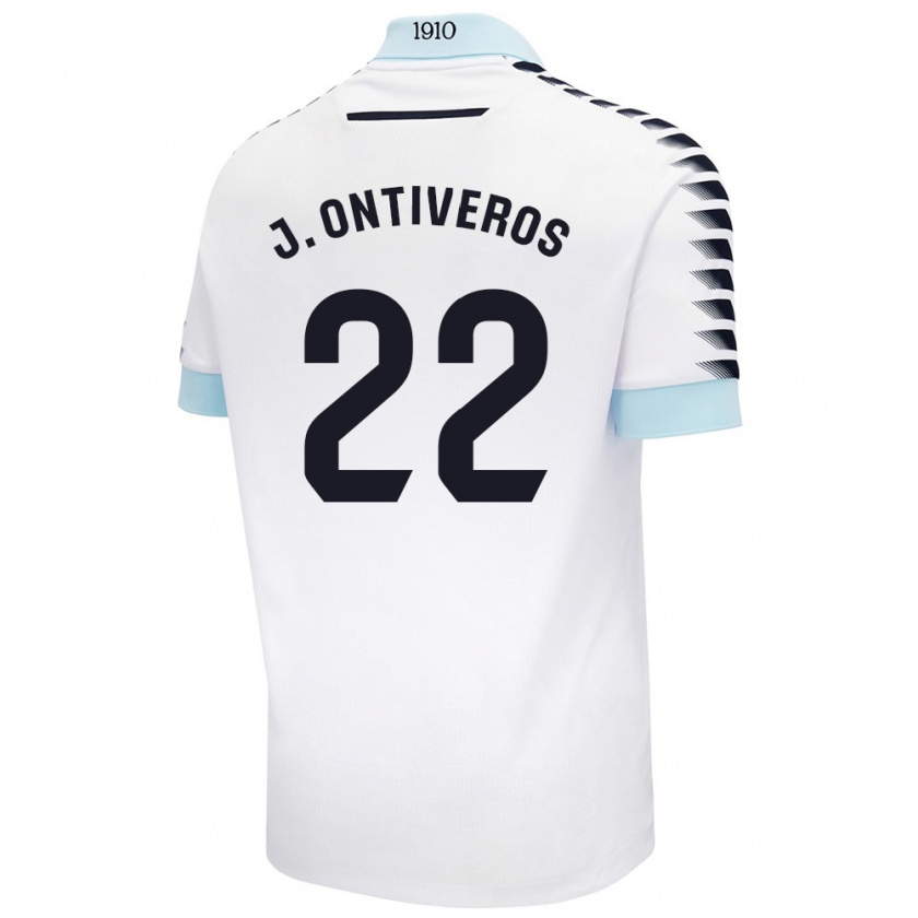 Kandiny Enfant Maillot Javi Ontiveros #22 Blanc Bleu Tenues Extérieur 2024/25 T-Shirt