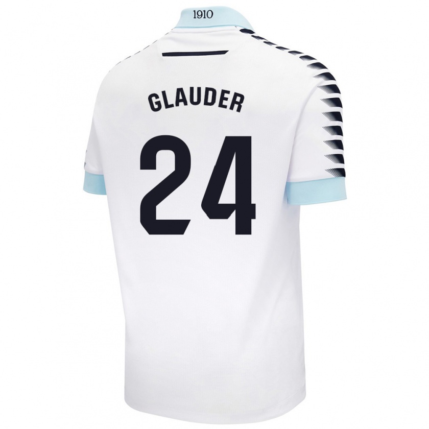 Kandiny Enfant Maillot Cristian Glauder #24 Blanc Bleu Tenues Extérieur 2024/25 T-Shirt