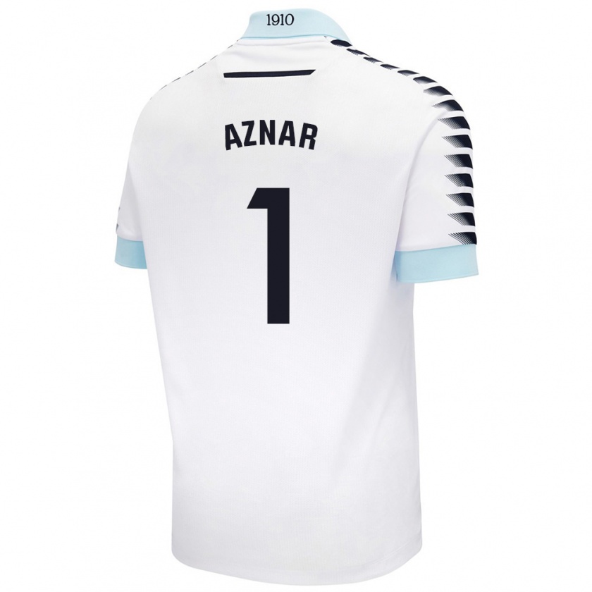 Kandiny Enfant Maillot Victor Aznar #1 Blanc Bleu Tenues Extérieur 2024/25 T-Shirt