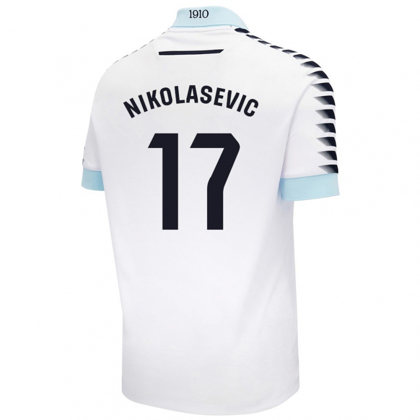 Kandiny Enfant Maillot Mirko Nikolasevic #17 Blanc Bleu Tenues Extérieur 2024/25 T-Shirt