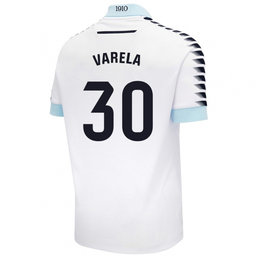 Kandiny Enfant Maillot Brandon Varela #30 Blanc Bleu Tenues Extérieur 2024/25 T-Shirt