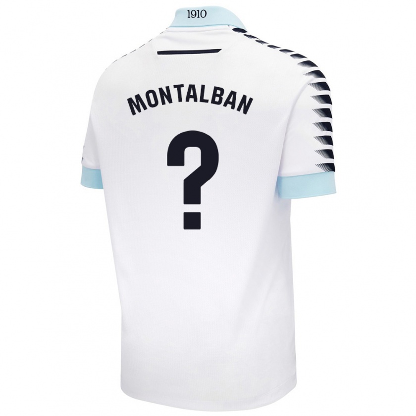 Kandiny Enfant Maillot Sergio Montalbán #0 Blanc Bleu Tenues Extérieur 2024/25 T-Shirt