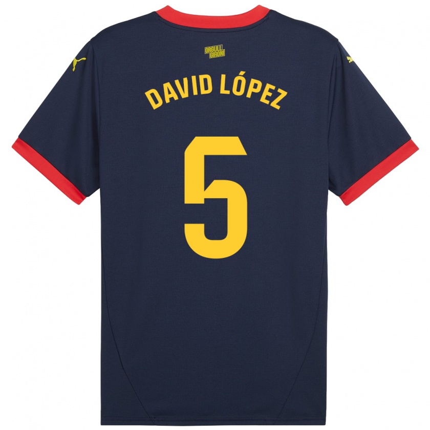 Kandiny Enfant Maillot David López #5 Bleu Marine Rouge Tenues Extérieur 2024/25 T-Shirt