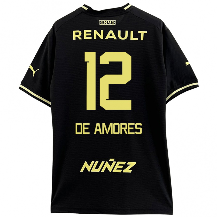 Kandiny Enfant Maillot Guillermo De Amores #12 Noir Jaune Tenues Extérieur 2024/25 T-Shirt