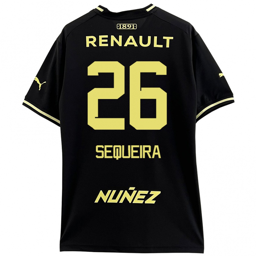 Kandiny Enfant Maillot Leonardo Sequeira #26 Noir Jaune Tenues Extérieur 2024/25 T-Shirt