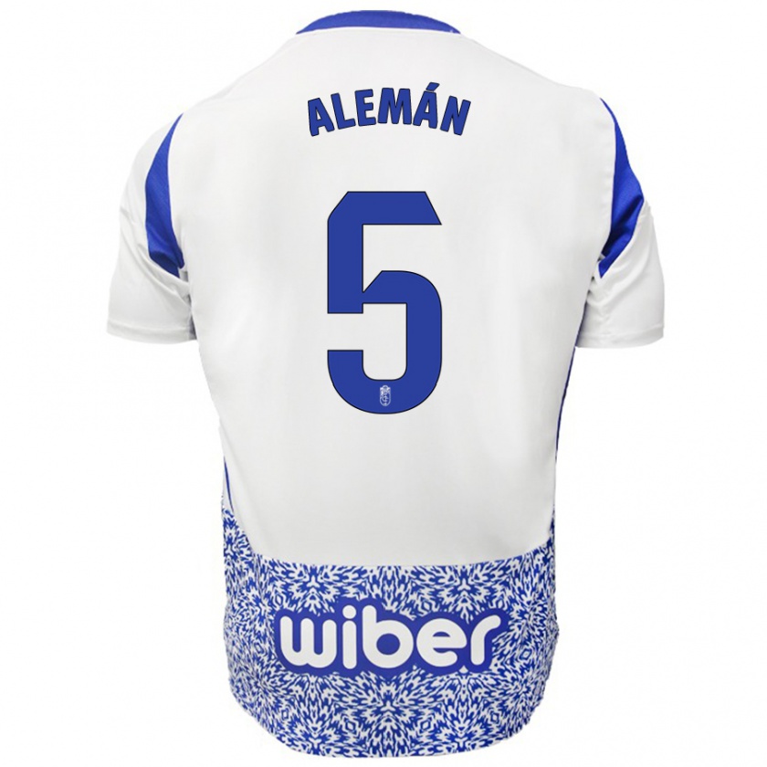 Kandiny Enfant Maillot Carlos Alemán #5 Blanc Bleu Tenues Extérieur 2024/25 T-Shirt