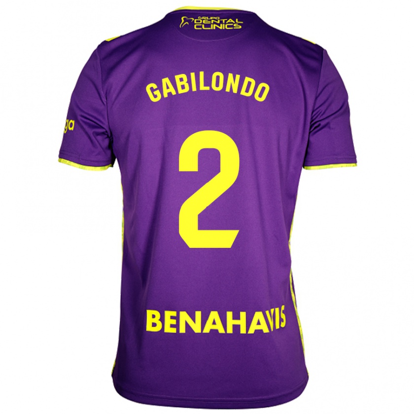 Kandiny Enfant Maillot Jokin Gabilondo #2 Violet Jaune Tenues Extérieur 2024/25 T-Shirt