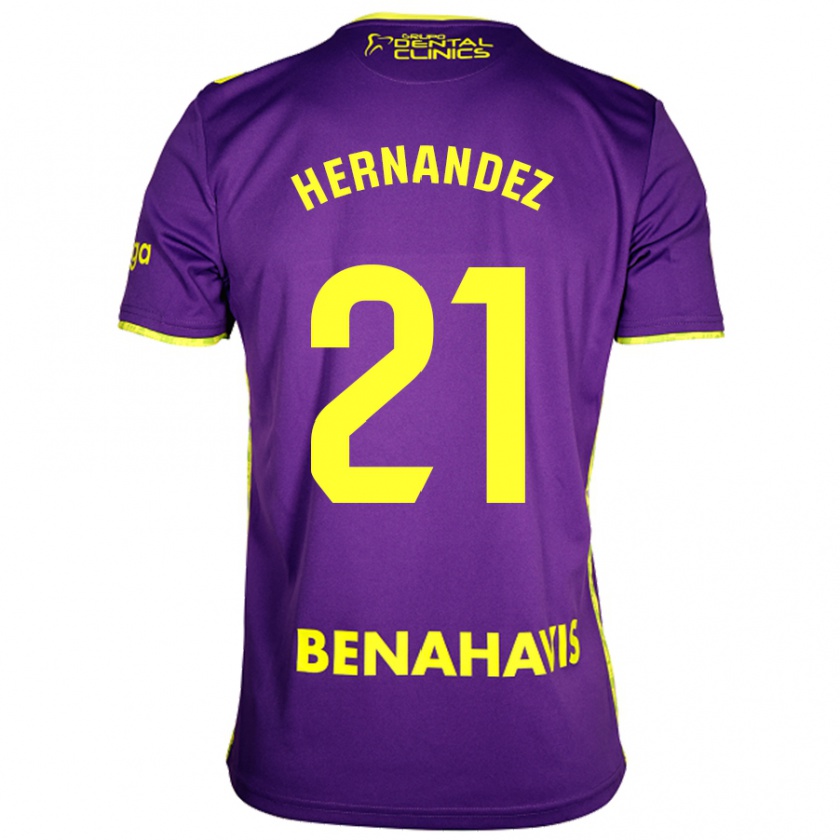 Kandiny Enfant Maillot Juan Hernández #21 Violet Jaune Tenues Extérieur 2024/25 T-Shirt