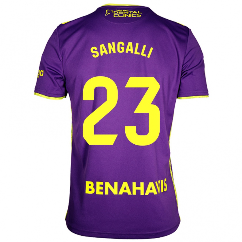 Kandiny Enfant Maillot Luca Sangalli #23 Violet Jaune Tenues Extérieur 2024/25 T-Shirt