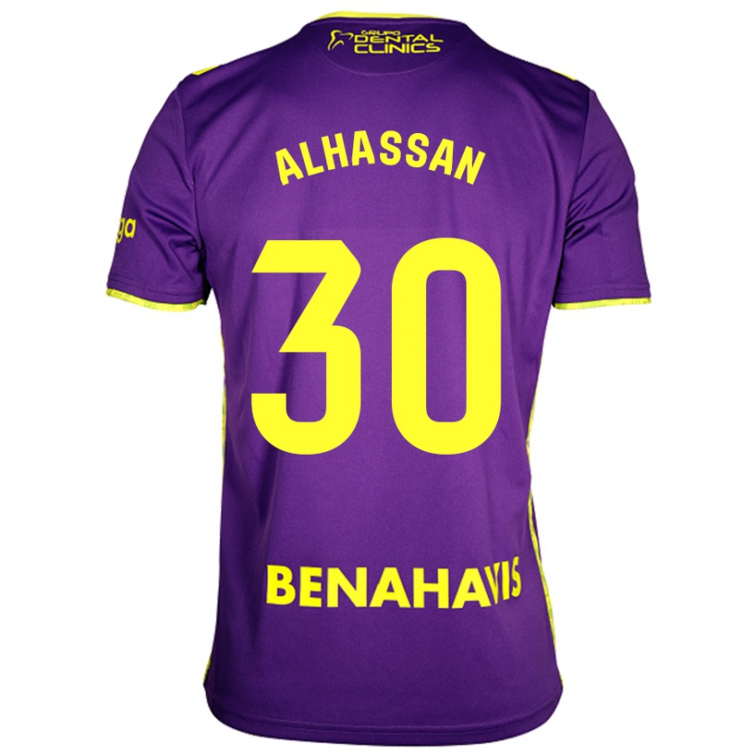 Kandiny Enfant Maillot Mubarak Alhassan #30 Violet Jaune Tenues Extérieur 2024/25 T-Shirt