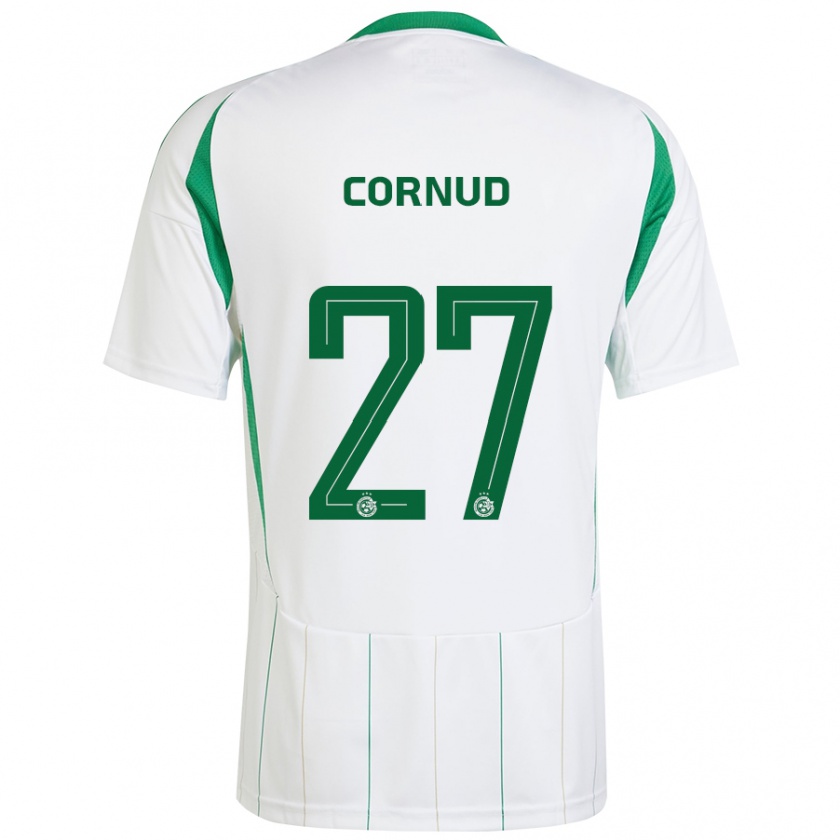 Kandiny Enfant Maillot Pierre Cornud #27 Blanc Vert Tenues Extérieur 2024/25 T-Shirt