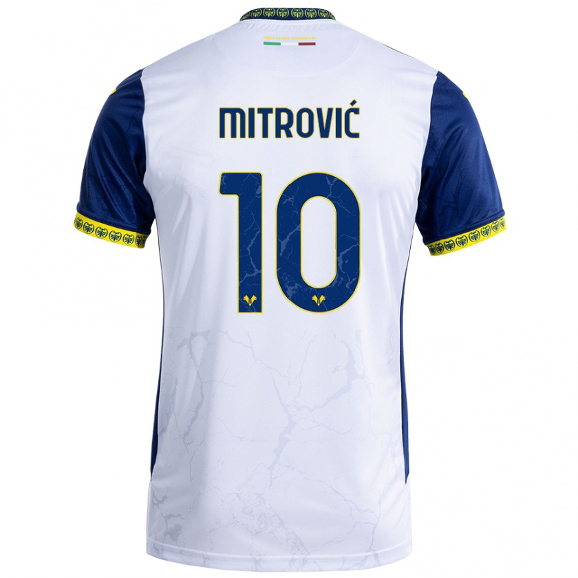 Kandiny Enfant Maillot Stefan Mitrović #10 Blanc Bleu Tenues Extérieur 2024/25 T-Shirt