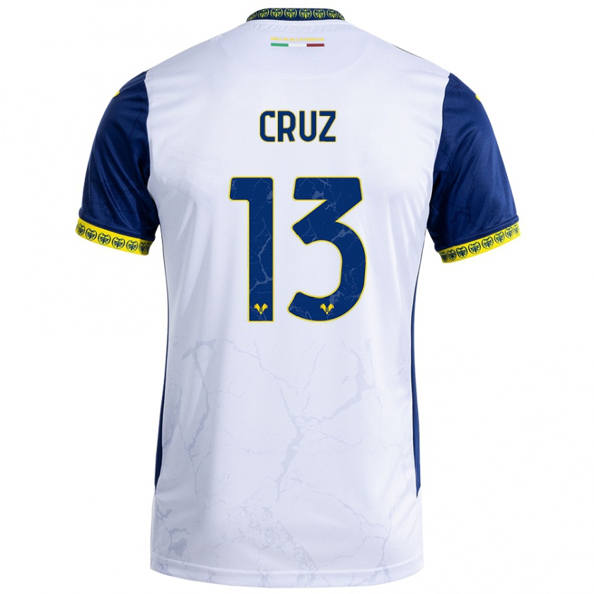 Kandiny Enfant Maillot Juan Manuel Cruz #13 Blanc Bleu Tenues Extérieur 2024/25 T-Shirt