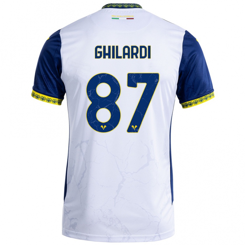 Kandiny Enfant Maillot Daniele Ghilardi #87 Blanc Bleu Tenues Extérieur 2024/25 T-Shirt