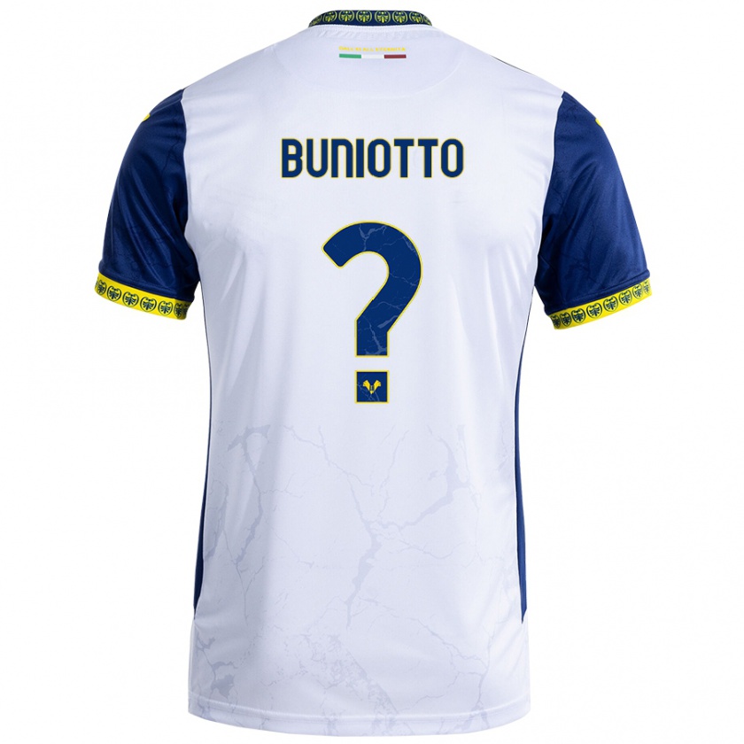 Kandiny Enfant Maillot Mattia Buniotto #0 Blanc Bleu Tenues Extérieur 2024/25 T-Shirt