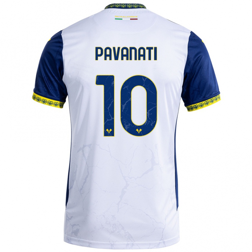 Kandiny Enfant Maillot Alessandro Pavanati #10 Blanc Bleu Tenues Extérieur 2024/25 T-Shirt