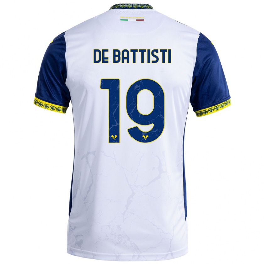 Kandiny Enfant Maillot Davide De Battisti #19 Blanc Bleu Tenues Extérieur 2024/25 T-Shirt