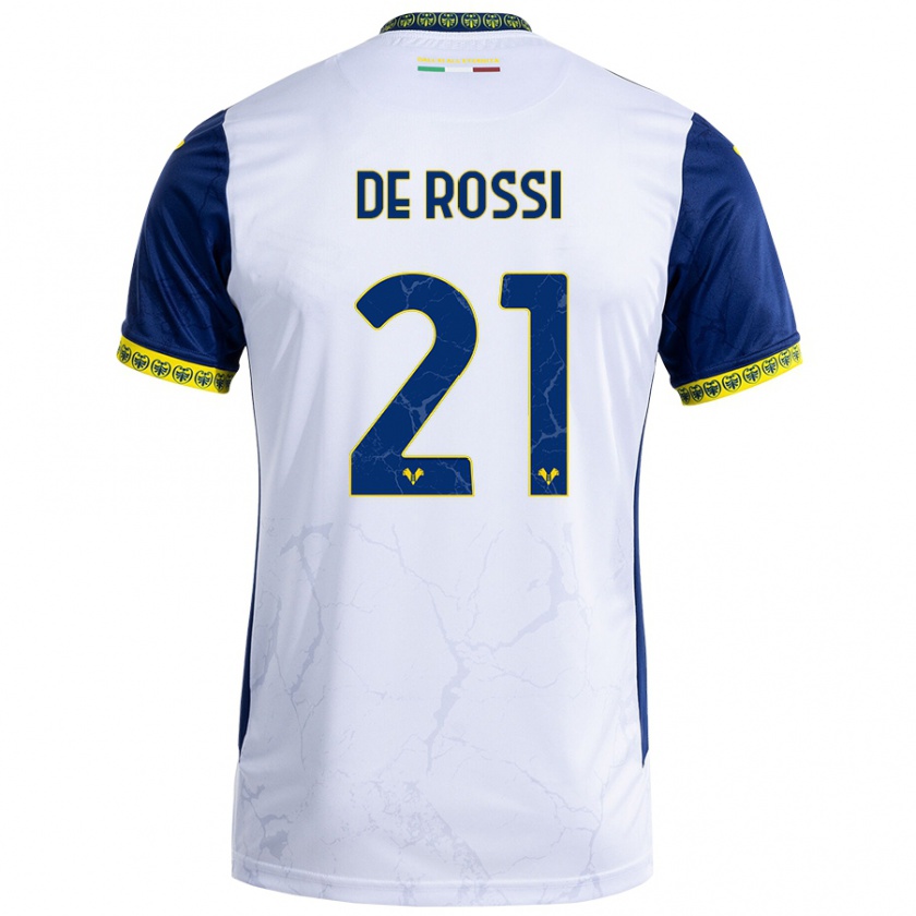 Kandiny Enfant Maillot Michele De Rossi #21 Blanc Bleu Tenues Extérieur 2024/25 T-Shirt