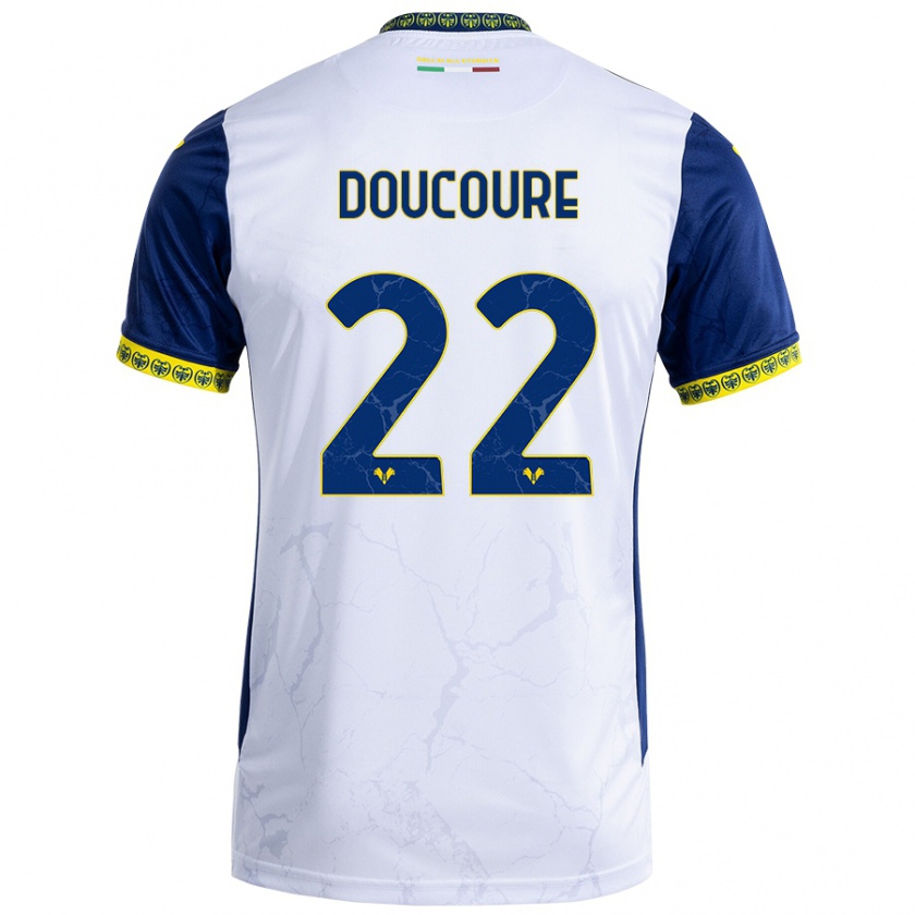 Kandiny Enfant Maillot Mamedi Doucouré #22 Blanc Bleu Tenues Extérieur 2024/25 T-Shirt