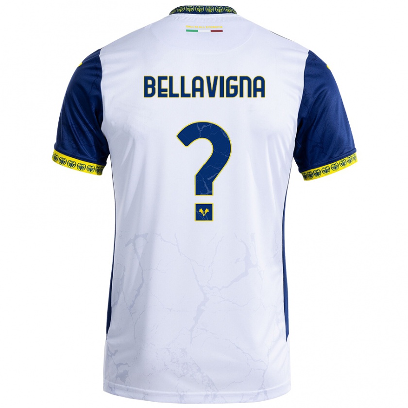 Kandiny Enfant Maillot Marco Bellavigna #0 Blanc Bleu Tenues Extérieur 2024/25 T-Shirt